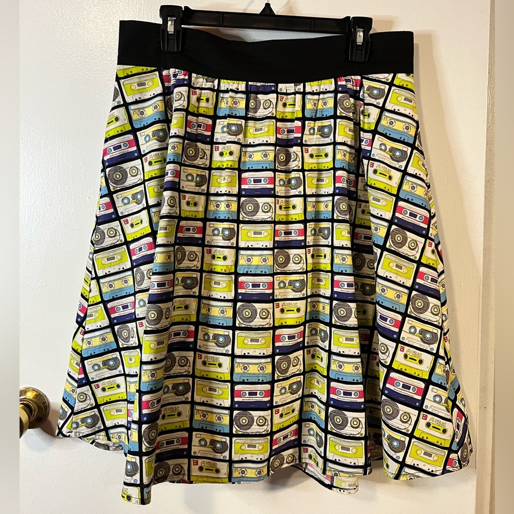 Retrolicious Multi-Color Cassette Tape Knee-Length A-Line Skirt
